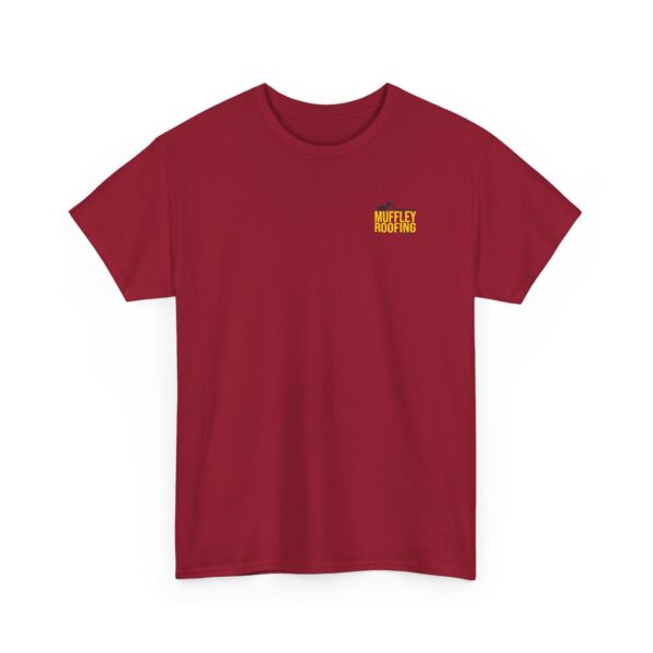 Muffley Roofing -  Unisex Heavy Cotton Tee - Red with Yellow - Image 11