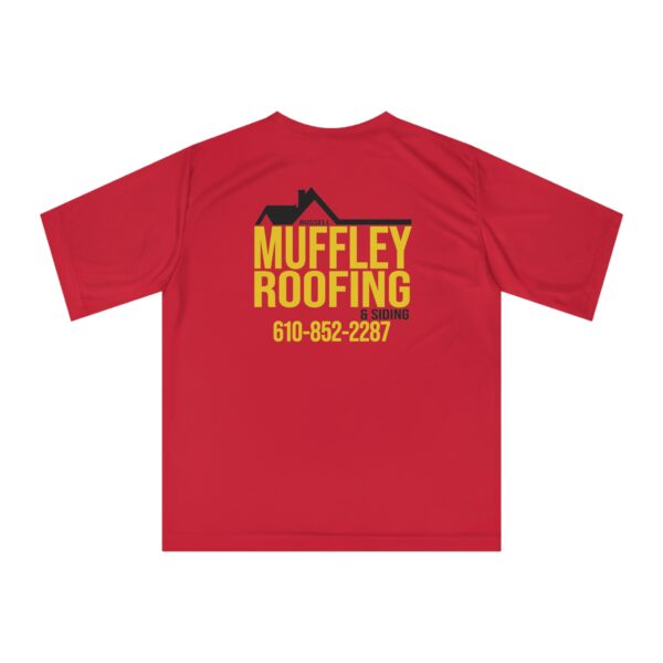 Muffle Roofing -Unisex Performance T-shirt - Red with Yellow - Image 2