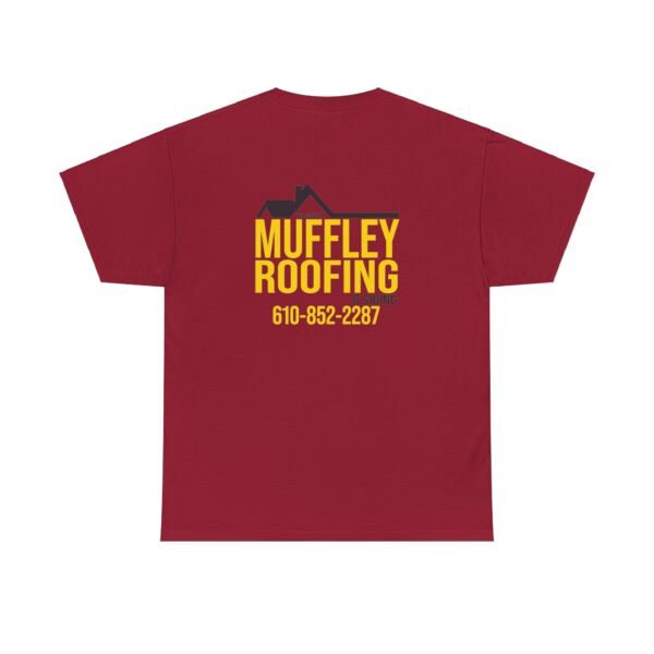 Muffley Roofing -  Unisex Heavy Cotton Tee - Red with Yellow - Image 10