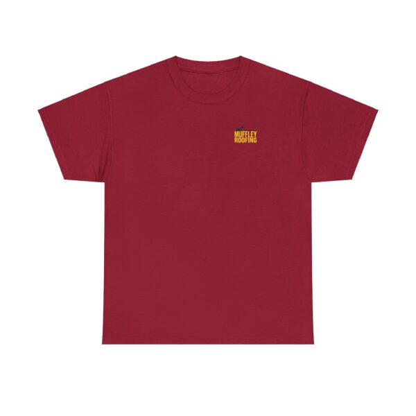 Muffley Roofing -  Unisex Heavy Cotton Tee - Red with Yellow - Image 9