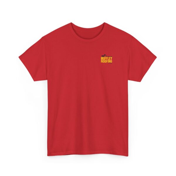 Muffley Roofing -  Unisex Heavy Cotton Tee - Red with Yellow - Image 3