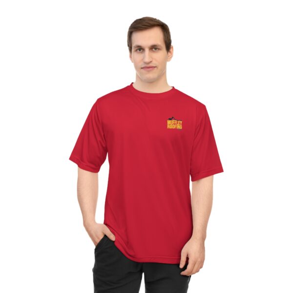 Muffle Roofing -Unisex Performance T-shirt - Red with Yellow - Image 4