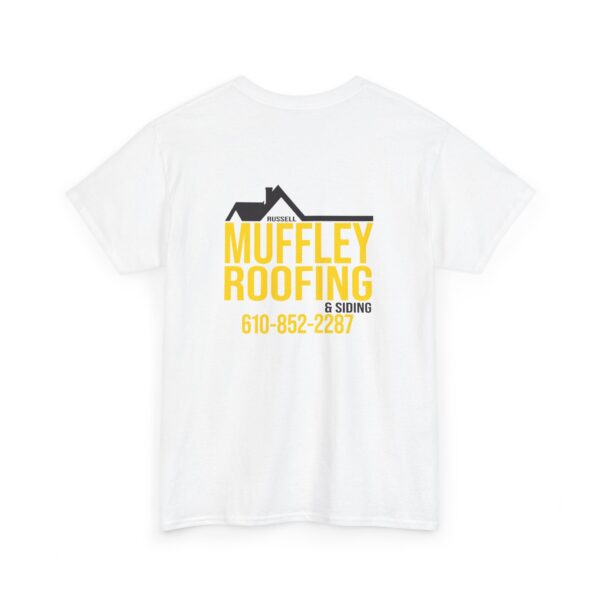 Muffley Roofing -  Unisex Heavy Cotton Tee - Red with Yellow - Image 8